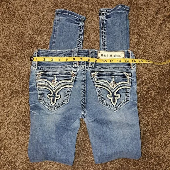 🪨 Rock Revival Allegra Skinny Jeans W/Leather Embroidered Flap Pockets size 25 - Picture 11 of 16